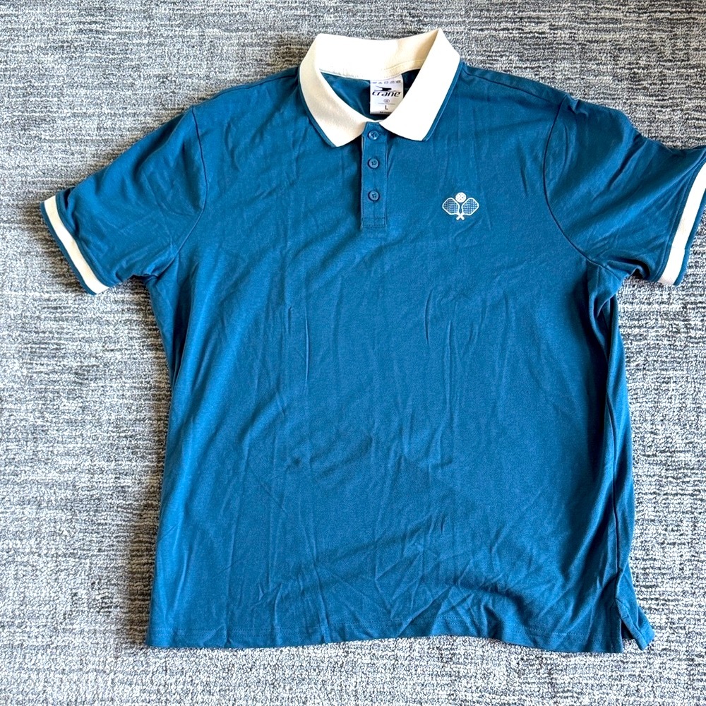 Men's Blue Polo Shirt with pickleball logo with White Trim
